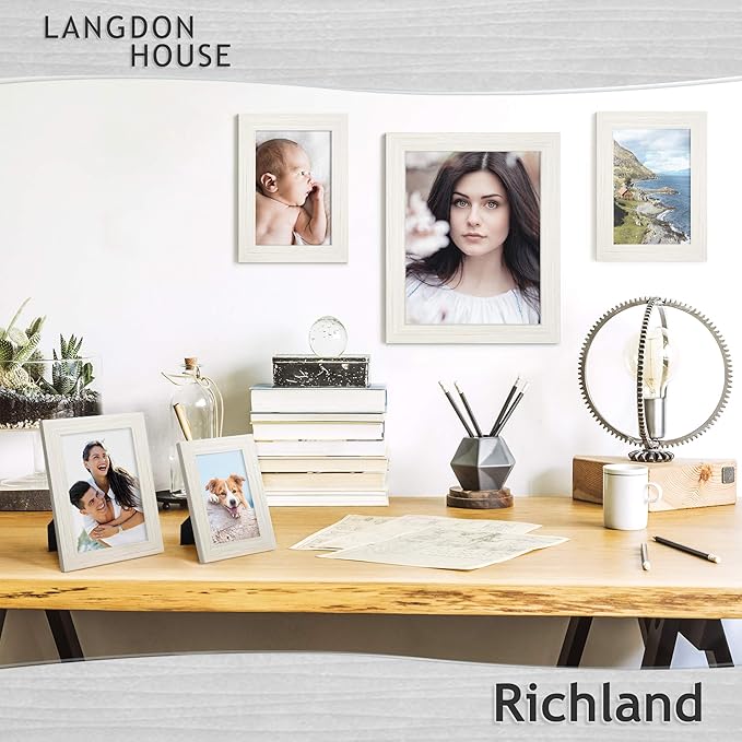 Langdon House 4x6 Picture Frames (Almond White, 6 Pack) Woodgrain Style, Wall Mount or Table Top, Richland Collection