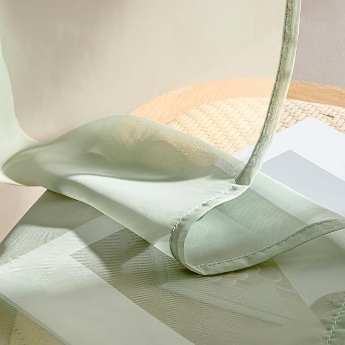 MIULEE Sage Green Sheer Curtains 90 Inches Long, 4 Panels Set, Light Filtering Rod Pocket Voile Drapes Window Treatments, Semi Transparent Airy Fabric for Bedroom and Living Room, 42 x 90 Inches
