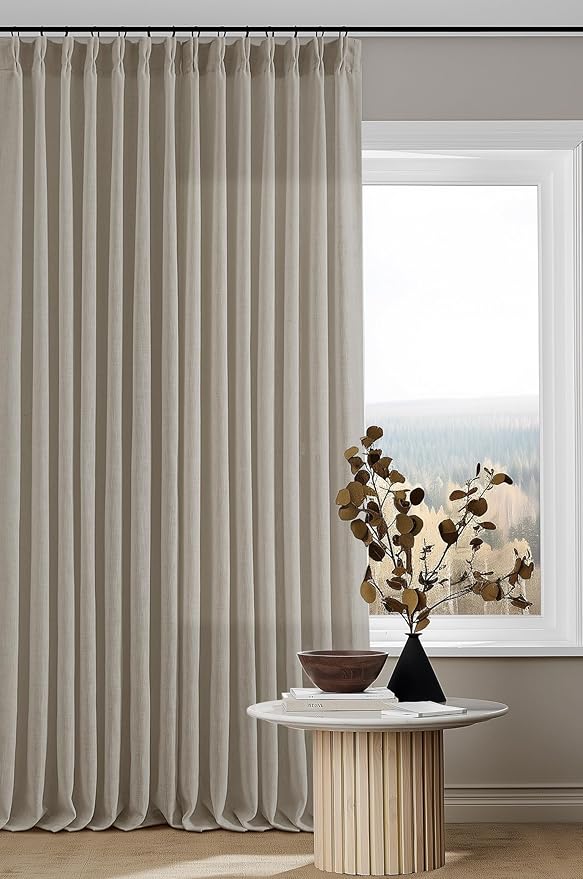 TWODRAPES Burlywood Birch Pinch Pleated Linen Curtains 2 Panels for Living Room Bedroom Memory Training Shaped Semi Sheer Pleat Drapes with Hooks Rings Light Filtering Window Curtain 40x92