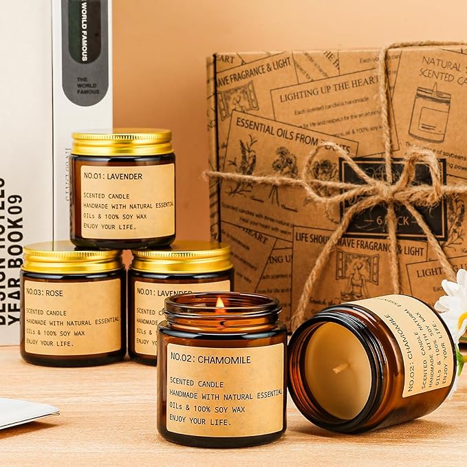 Candles for Home Scented, 150 Hours of Burning Time Aromatherapy Candle, 6 Pack Natural Soy Candle Set, Scented Candles Very Suitable for Giving Gift, Birthday Gifts for Women, Teacher Gifts