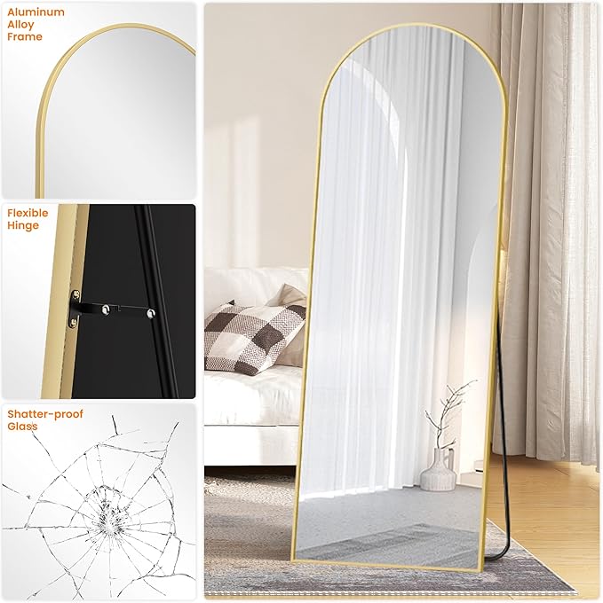 TRAHOME Full Length Arched Mirror, 70"x24" Standing Floor Full Body Mirror for Wall with Aluminum Alloy Frame for Bedroom, Living Room, Dressing Room(Gold)