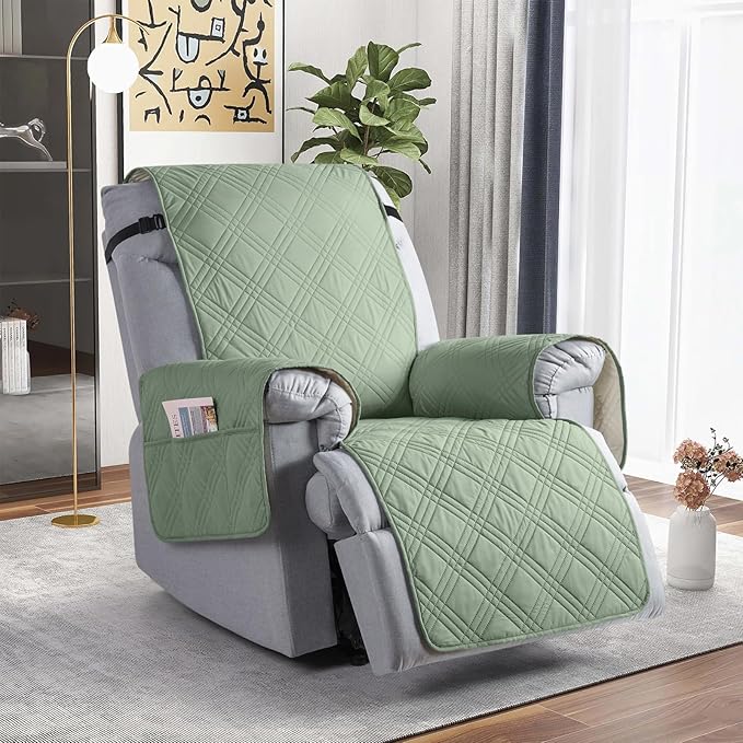 TAOCOCO 100% Waterproof Recliner Chair Cover Stay in Place, Recliner Covers for Small Recliner Chair with Pocket, Reclining Chair Cover Furniture Protector for Kids, Pets(20'', Sage Green)
