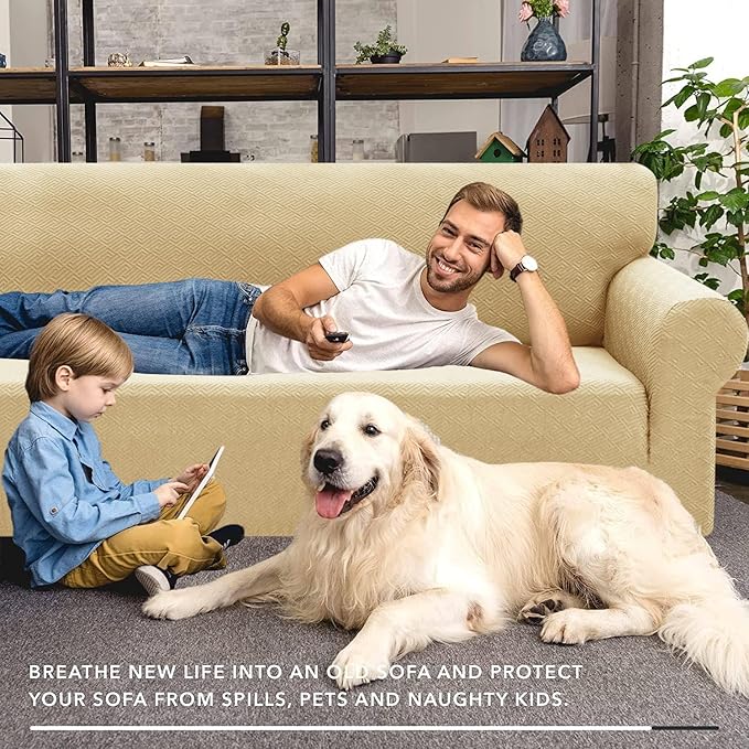 XINEAGE 2026 New 1 Piece Couch Covers for 3 Cushion Couch (79"-91") Stretch Sofa Cover Slipcover Pet Friendly Soft Washable Furniture Protector with Elastic Bottom for Kids,Dog (Sofa, Beige)