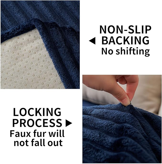 HAOMAIJIA Waterproof Couch Cover for Dogs Washable,Faux Fur Pet Couch Covers for Sofa,Soft Dog Bed Cover Non-Slip Couch Covers for 3 Cushion Couch Sofa Pet Friendly (Navy Blue, 35" x 95" 1 Pack)