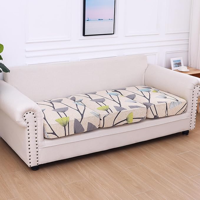 hyha Printed Couch Cushion Covers, Floral Sofa Covers Washable for 3 Cushion Couch, Stretch Pattern Outdoor Cushion Covers for Patio Furniture with Elastic Bottom(3 Packs, Dandelion Flower)