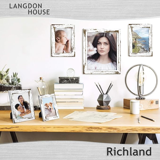 Langdon House 8x10 Picture Frames (Distressed White, 6 Pack) Farmhouse Style, Richland Collection