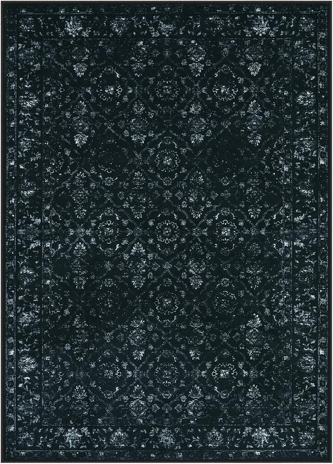 Vintage Black Rugs for Living Room, Ultra-Thin Washable Rugs 8x10 for Bedroom Non Slip, Non Shedding Soft Boho Carpet Rug for Dining Room Office (8'x10', Black)