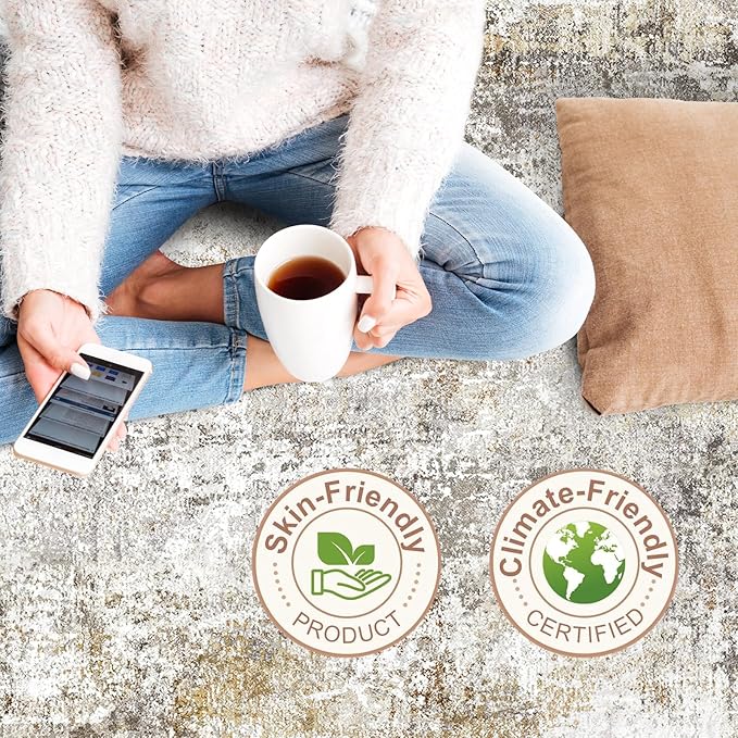 2x3 Washable Non-Slip Area Rug - Soft Low Pile Throw Rug for Kitchen Entryway Bedroom - Modern Indoor Door Mat with Rubber Backing (Gold Grey)