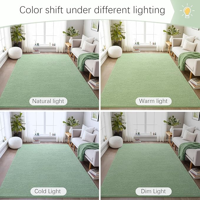 Soft Rugs for Living Room 4x6 Light Green, Modern Area Rug for Bedroom Nursery Dorm, Thickened Throw Rugs for Girls Kids, Washable Indoor Floor Carpets