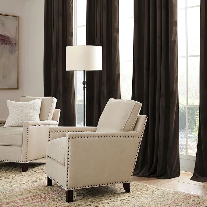 RYB HOME Brown Blackout Curtains 96 inches Long Velvet, Room Darkening Thermal Insulated Drapes with Hook Belt for Bedroom Home Theater, W 52 x L 96 inches, 2 Panels Set