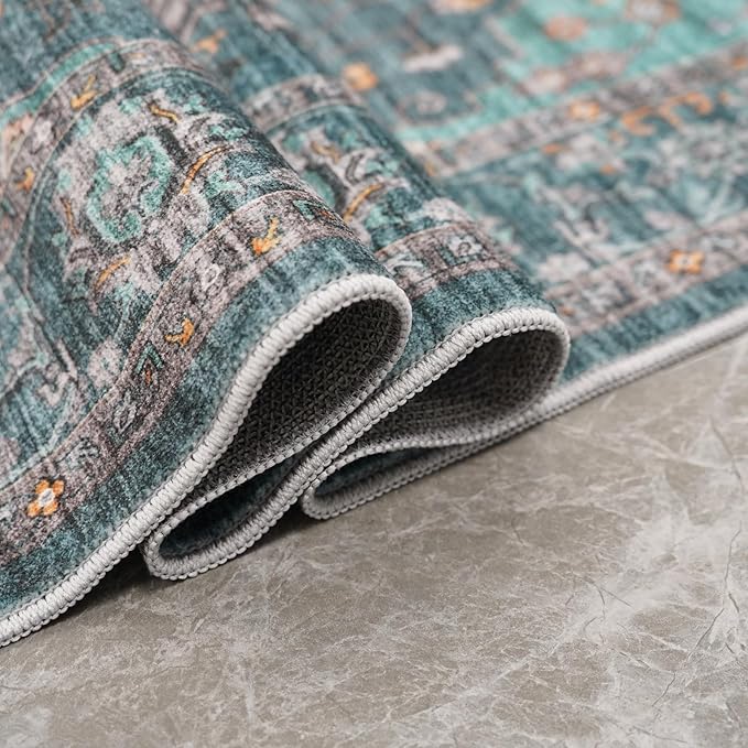 Living Room 9x12 Area Rugs - Large Boho Rugs for Living Room Stain Resistant Carpet Vintage Tribal Rugs for Bedroom Kitchen Bathroom with Non Slip Backing Home Decor Floor Decoration Mat 9x12 Teal