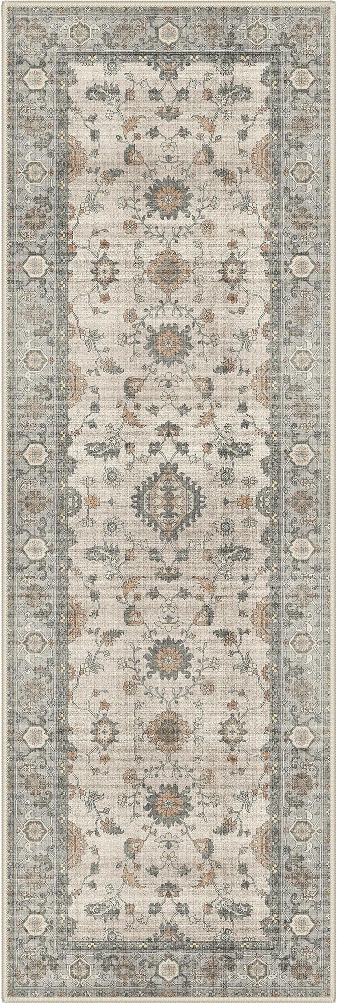 GENIMO Runner Rug for Hallways Machine Washable, 2x6 Non Slip Boho Vintage Lightweight Washable Runners, Thin Floor Rugs for Entryway Hallway Bathroom Laundry Room Corridor, Light Taupe Green
