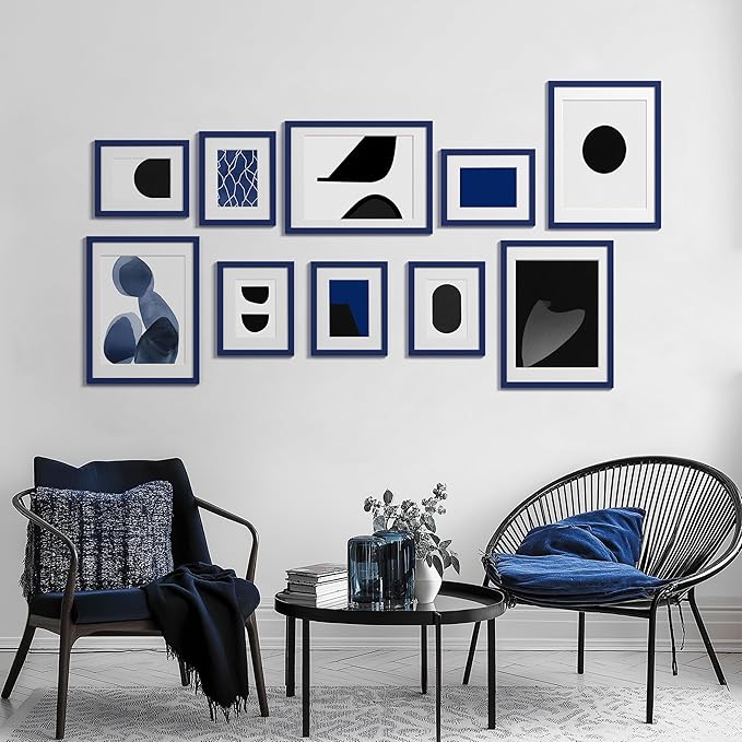 eletecpro 8x10 Picture Frames Set of 10, Picture Frame Collage Wall Decor Display 5x7 Photo With Mat or 8x10 without Mat, Home Decor Gallery Frame for Table Top or Wall Mounting, Blue