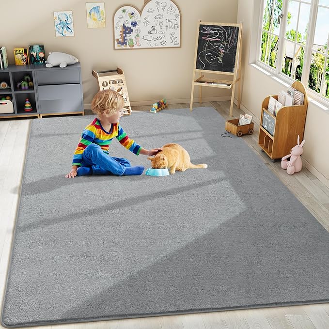 Amearea Modern Area Rugs for Bedroom Living Room, 4x6 Feet Grey Thickened Memory Foam Rug, Fluffy Indoor Washable Rugs Non Slip Minimalist Carpet for Kids Boys Girls Dorm Nursery Room Decor