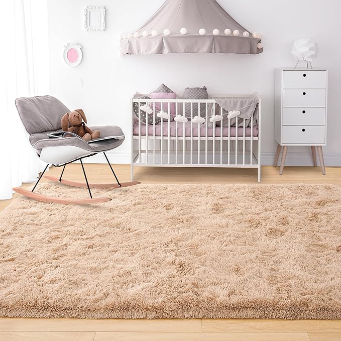Noahas Fluffy Bedroom Rug,3x5 Feet Plush Fuzzy Beige Area Rugs for Living Room, Non Slip Thick Soft Shaggy Nursery Furry Floor Dorm Kids Carpet