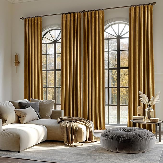 MIULEE Velvet Curtains 66 Inch Wide - Extra Wide Luxury Room Darkening Curtains for Sliding Door Bedroom Living Room Thermal Insulated Soft Window Drapes Back Tab, Gold, W 66 x L 96 inch 2 Panels