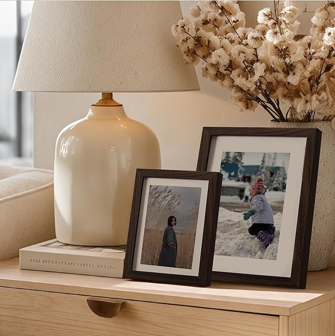 eletecpro 5x7 Picture Frames Set of 10, Picture Frame Collage Wall Decor Displays 4x6 Photo With Mat or 5x7 without Mat, Home Decor Gallery Frame for Table Top or Wall Mounting, Walnut Brown
