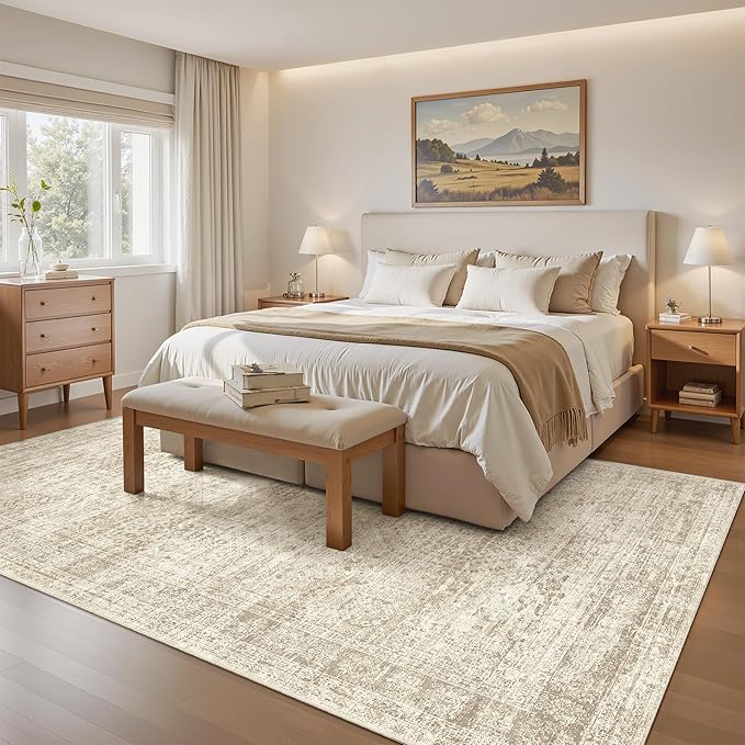 Soalmost 6x9 Area Rug for Living Room Washable 6x9 Rug Non-Slip Modern Rugs for Bedroom Dinning Room Ultra-Thin Indoor Beige Rug