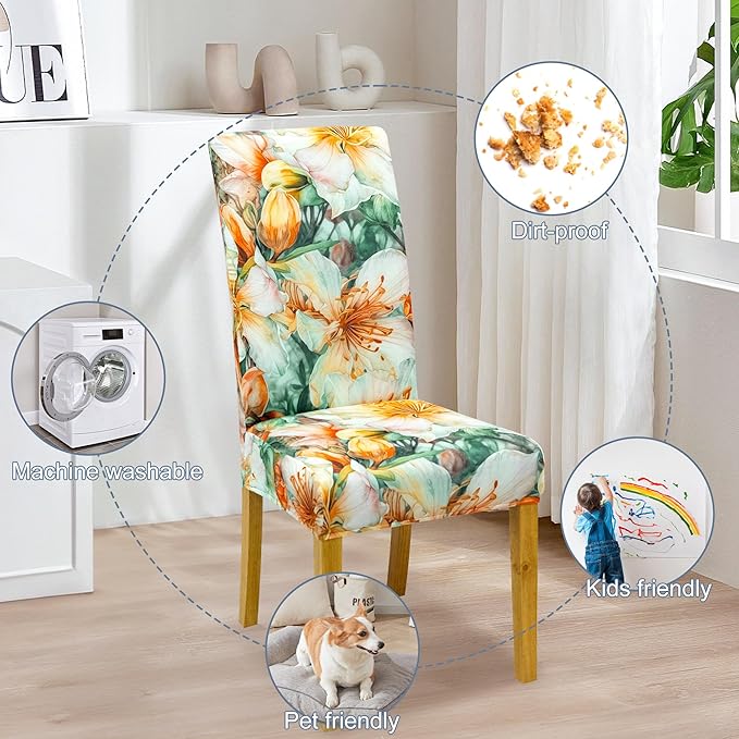 BIETYONE Chair Covers,Dining Room Chair Covers Set of 4,Stretch Kitchen Chair Cover,Washable Dining Chair Cover,Parsons Chair Slipcovers Protective,for Home,Restaurant,Banquet