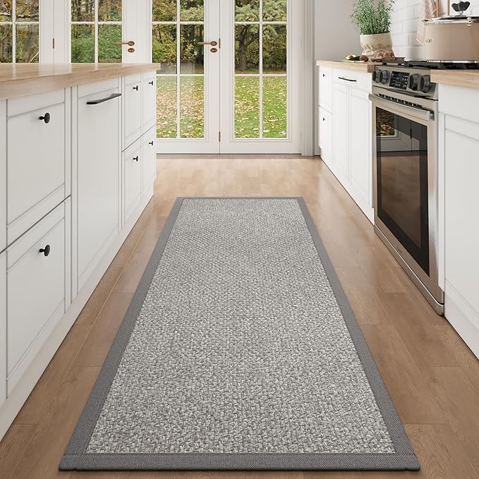 YDKGL Washable Hallway Runner Rug 2x5 Jute Like Kitchen Runner Mat Rugs Non Slip, Woven Soft Entryway Farmhouse Runner Boho Floor Carpet for Indoor Laundry Hall Backdoor Bedroom Living Room, Grey