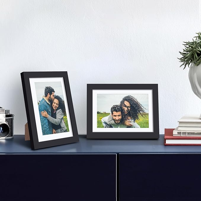 upsimples 5x7 Picture Frame, Display Pictures 4x6 with Mat or 5 x 7 Without, Wall Hanging Photo Frames, Black, 1 Pack