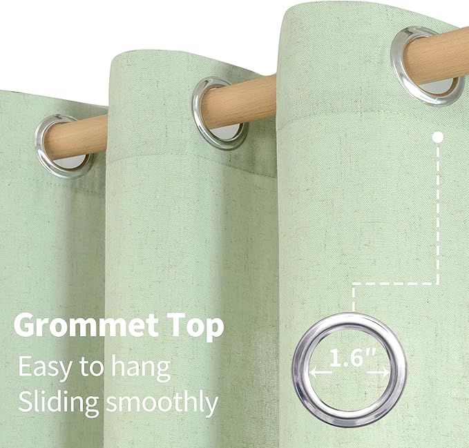 YoungsTex Sage Linen Curtains for Living Room Spring Decor, Light Green Light Filtering Drapes with Grommet for Dining Bedroom Boho Rustic Privacy, 2 Panels, 52 X 90 Inch