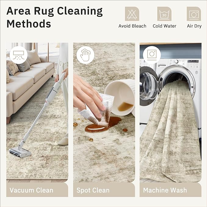 Soalmost 4x6 Area Rugs for Living Room, Vintage Washable Rugs for Dining Room, Bedroom, Home Office Decor, Non-Slip Beige/Gray Carpet Thin Rug