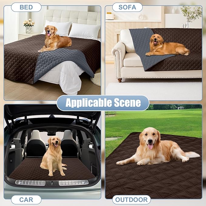 Smiry Waterproof Dog Bed Cover Pet Blanket, Soft Washable Dog Blanket for Furniture Bed Couch Sofa Reversible, Checkered (30"x90", Chocolate/Dark Grey)
