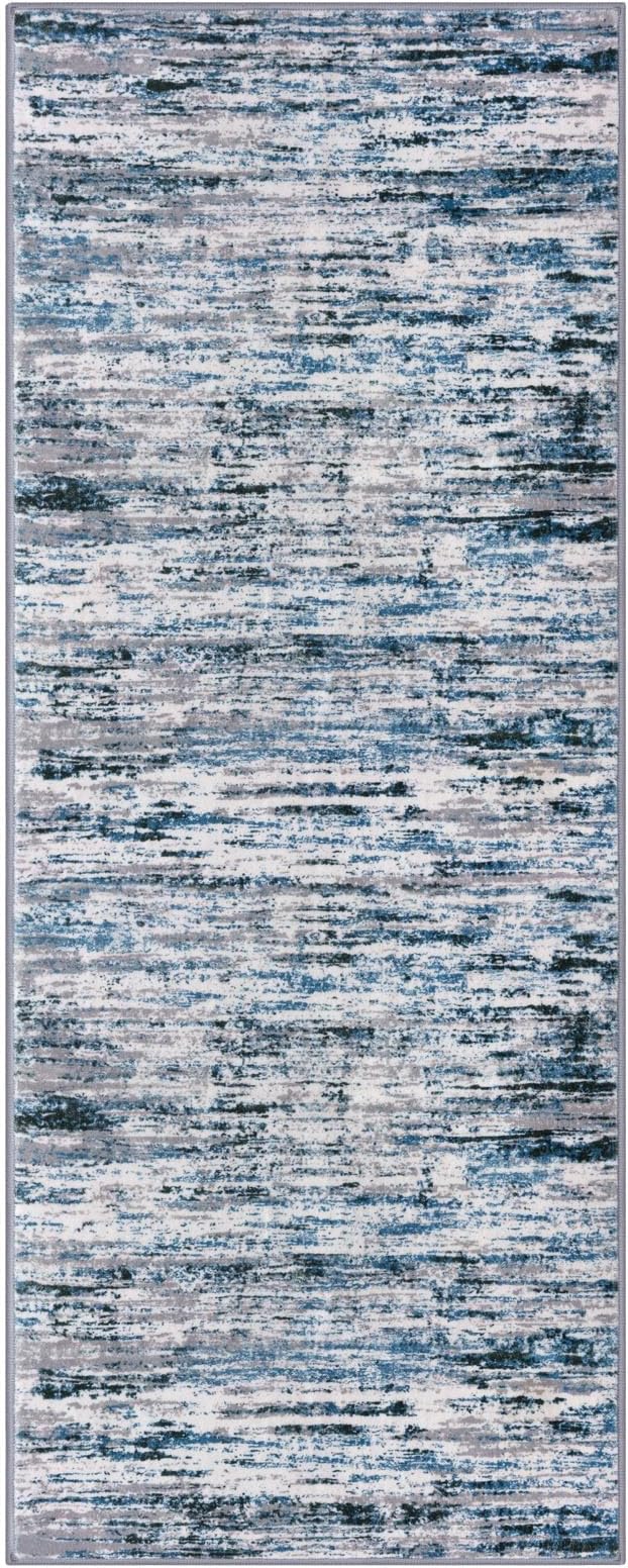 Lansny Modern Abstract Runner Rug 2x5, Grey Blue White Washable Entryway Kitchen Runner Non-Slip Soft Hallway Rug Runner Thin Print Faux Wool Carpet for Bedroom Laundry Room Indoor