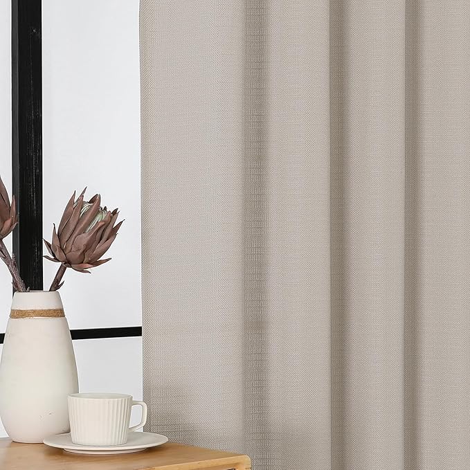 Chyhomenyc 2 Panels Kitchen Curtains 36 Inch Length, Faux Linen Textured Small Cafe Curtains, Light Filtering Short Window Curtains for Bathroom Basement, Each 30x36 inch, Moon Beige