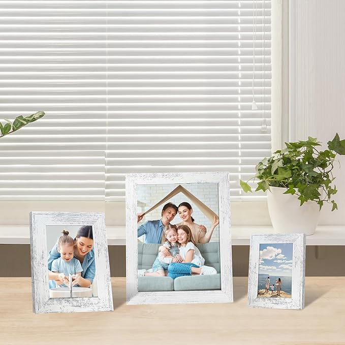 iRahmen Collage Picture Frames Set of 10, Wall Decor for Mounting or Tabletop Display, Family Photo Gallery Frame Set - Multi Sizes Including Two 8x10, Four 5x7, Four 4x6, HD Glass, Rustic Wood