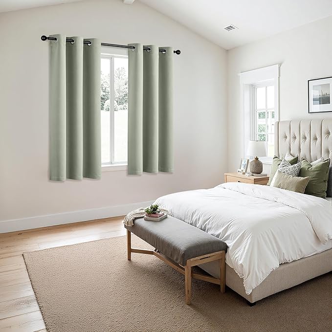 MIULEE Sage Green Blackout Curtains for Bedroom Living Room 50 Inches Long 2 Panels, Thermal Insulated Room Darkening Drapes Grommet Noise Reducing Light Blocking Window Treatments 40x50 Inch