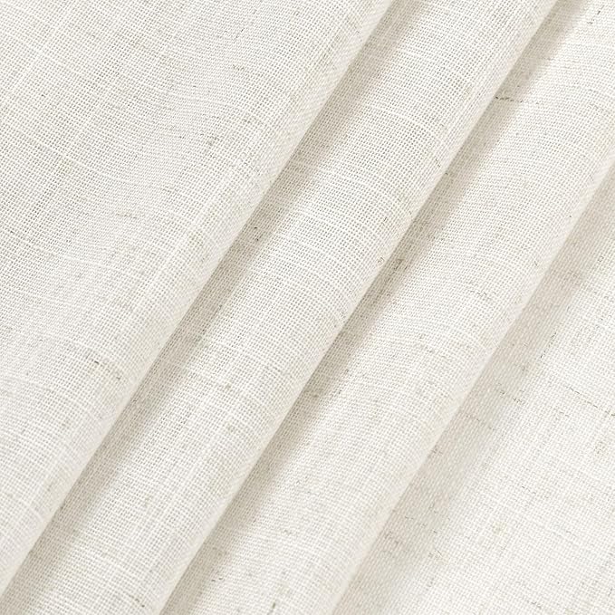 Cream Linen Curtains 62 Inch Length for Living Room 2 Panels Set Neutral Modern Farmhouse Window Curtain Semi Sheer Light Filtering Privacy Back Tab Rod Pocket Drapes for Bedroom Natural Ivory 52x62