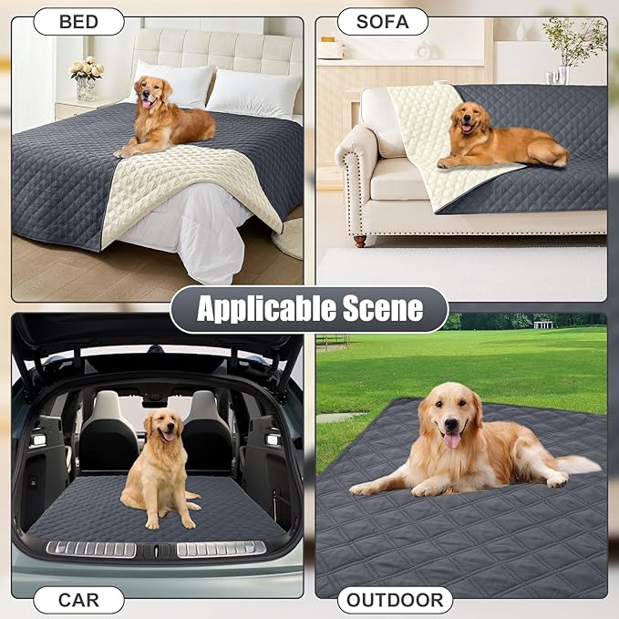 Smiry Waterproof Dog Bed Cover Pet Blanket, Soft Washable Dog Blanket for Furniture Bed Couch Sofa Reversible, Checkered (40"x80", Dark Grey/Beige)
