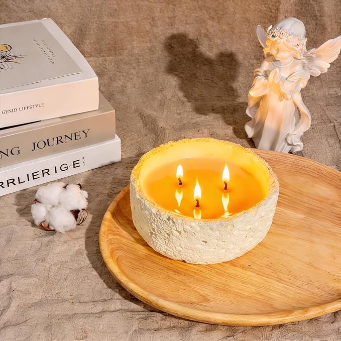 Viyffo Large 20oz Scented Candle – Creamy Vanilla, 3 Wick Non Toxic Soy Candles for Women & Men, Matte Ivory White Ceramic Jar Perfect for Home Fragrance, Elegant Spring Décor & Premium Gift