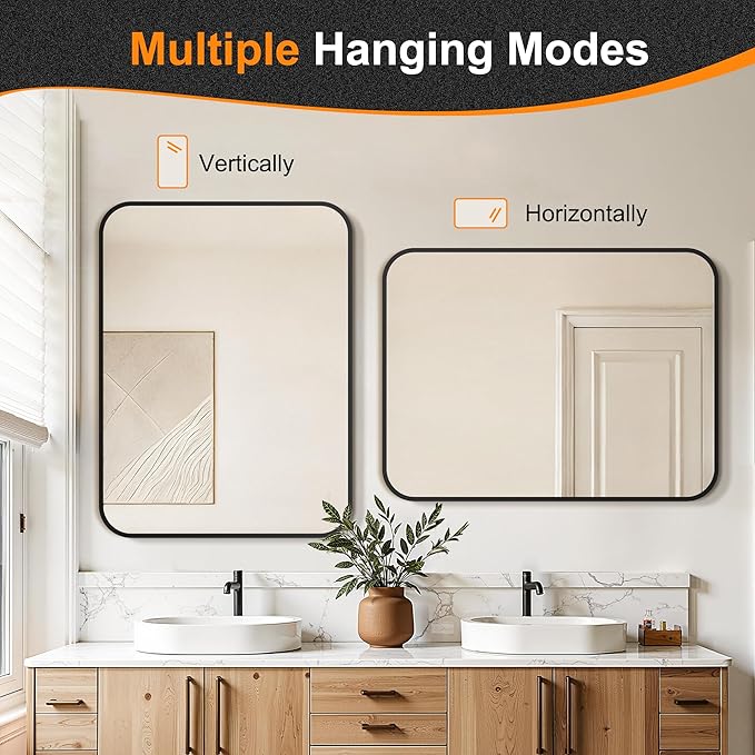 Delma Bathroom Vanity Mirror, Black Framed Bathroom Mirror for Over Sink, High-Definition Bathroom Mirror, Versatile Bathroom Vanity Mirror, Hangs Horizontally or Vertically(30x40, Black)