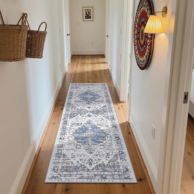 Ileading Washable Hallway Runner Rugs, 2x6 Non Slip Runners Area Rug for Entryway Kitchen Bathroom Bedroom Laundry Living Room, Long Narrow Low-Pile Floor Carpet Boho Vintage Throw Mat for Kids Room 