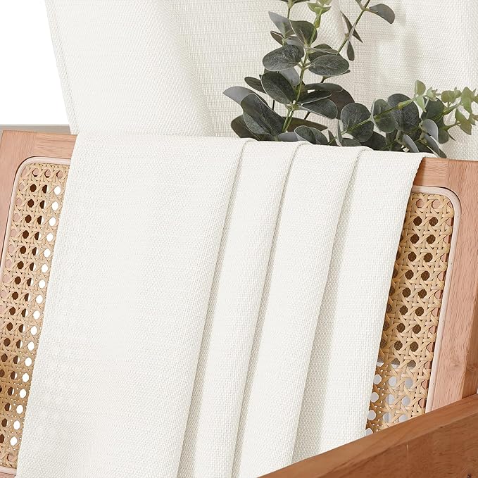 Chyhomenyc Short Curtains 36 Inch Length, Faux Linen Textured Small Kitchen Curtain, Light Filtering Yellowish Half Window Curtains for Basement Cabinet, Each 30x36 Inch, Cream???prev. Ivory???