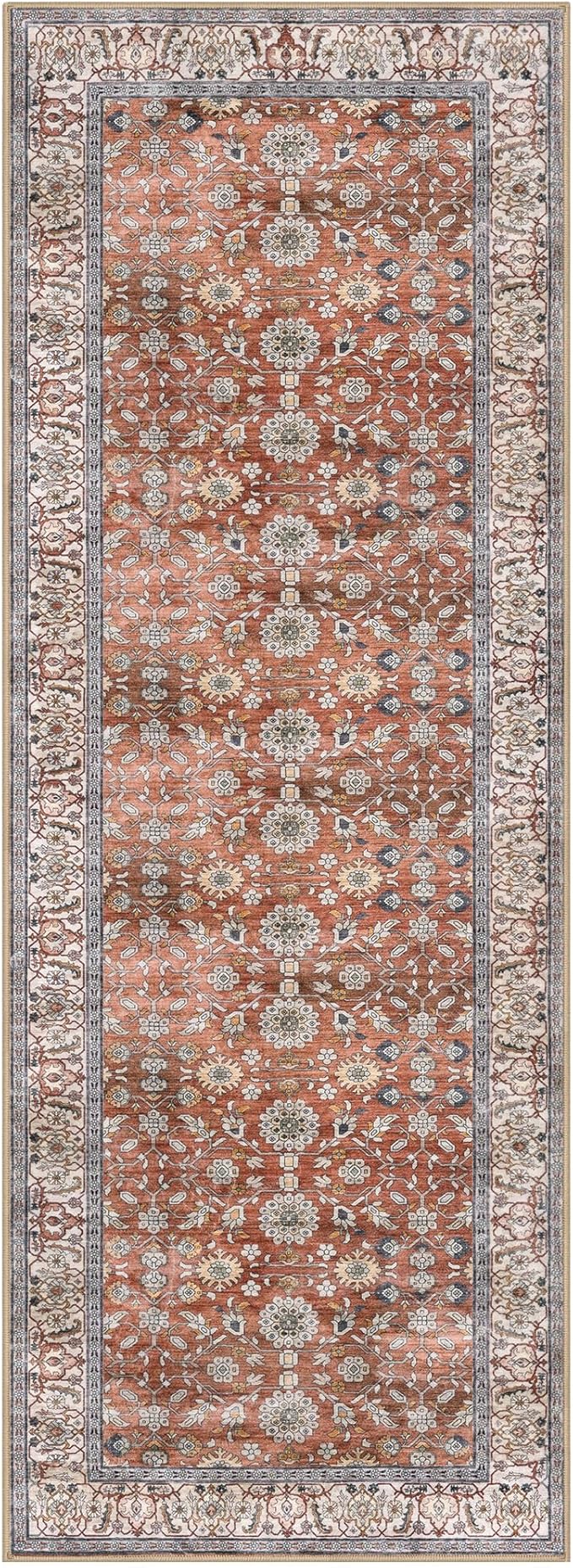 KUTA Vintage Wide Runners for Hallways 3x8 ft Washable Kitchen Runner Red Clay Non Slip Rubber Backed Hall Runners Entryway Runner Rugs Floor Carpet for Indoor Backdoor Bedroom Kitchen
