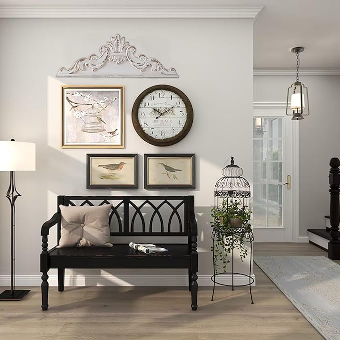 SOFE 39 inch Floral Carved Wall Sculptures French Country Wall Decor, Gorgeous Shabby Chic White Wood Wall Art, Arabesque Over The Door Decor for Farmhouse Living Room Bedroom Entryway Kitchen