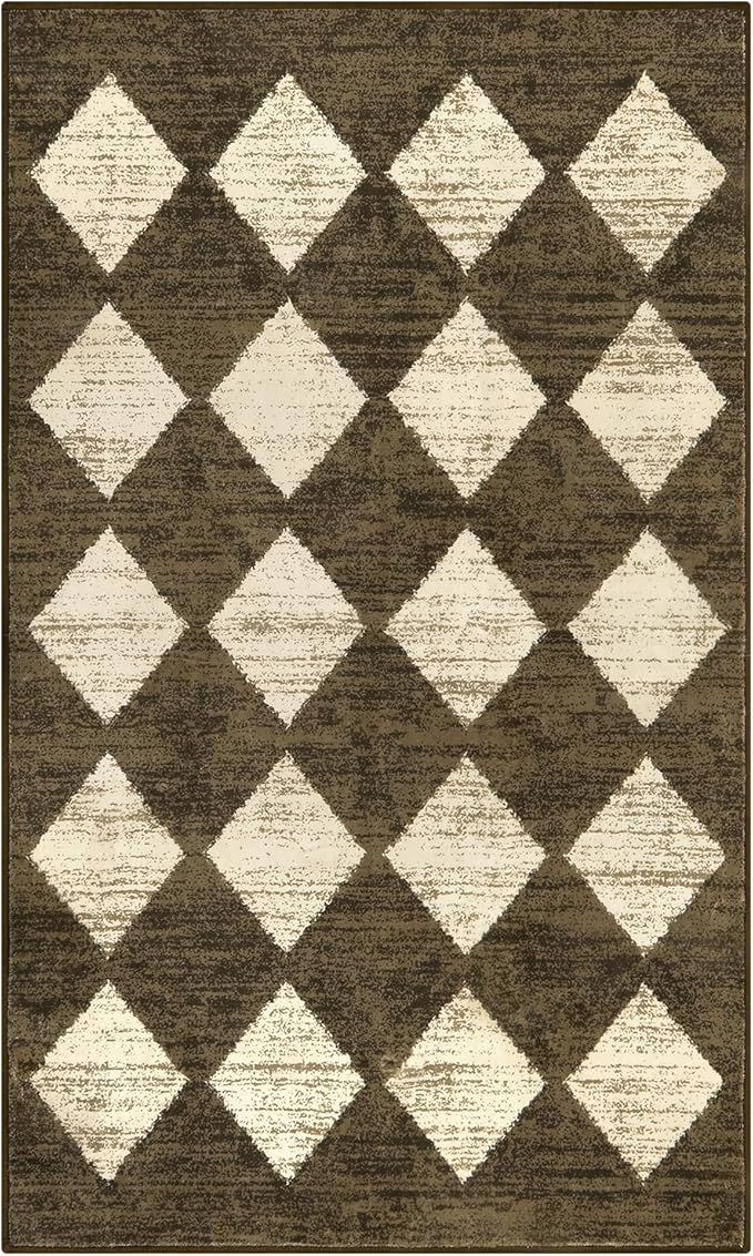 Lahome Zelie Machine Washable 3x5 Area Rug, Soft Rugs for Entryway Non Slip Kitchen Rugs, Moroccan Trellis Non Slip Non Shedding Printed Indoor Front Door Carpet for Bathroom Entrance, Brown