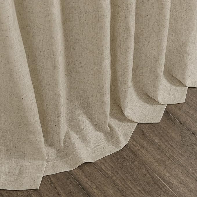 Eggshell Beige Linen 112 Inch Curtains for Living Room Light Filtering Semi Sheer Curtain Back Tab Rustic Farmhouse Decor Burlap Elegant Drapes Floor to Ceiling High Window for Bedroom 52x112,2 Panels