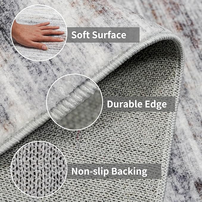 2x4 Washable Entryway Runner Rugs: Easy-to-Clean Runners for Hallway Bedroom - Stain and Water Resistant Rug with Non-Slip Backing - Soft Low-Pile Door Mat Kitchen Carpet Beige Grey
