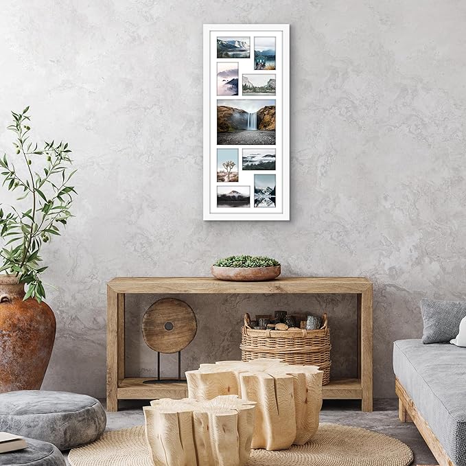 Americanflat 12x30 Collage Picture Frame with Polished Plexiglass - Multi Picture Frames Fit One 8x10 and Eight 4x6 Photos or Use as One 12x30 Frame - Signature Collection - White