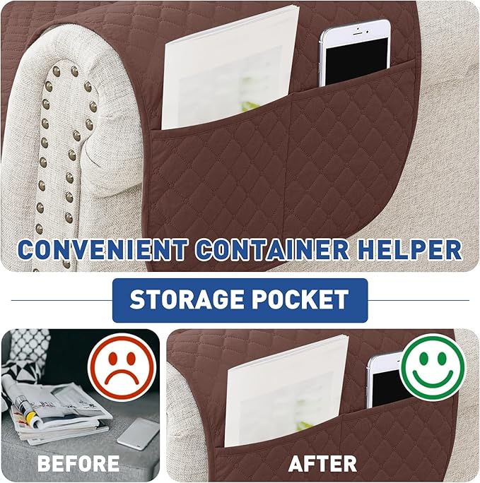 XINEAGE Quilted Chair Sofa Cover Waterproof Chair Covers for Armchair, Super Soft Washable Slipcover with Pockets & Non-Slip Elastic Straps, Thick Furniture Protector (Coffee)