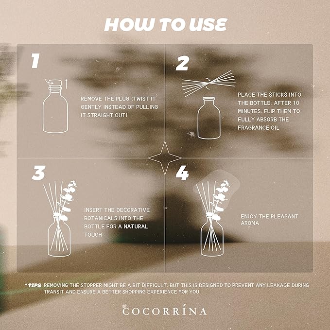 COCORRÍNA Eucalyptus Reed Diffuser Set of 3 - Light Cotton, Mediterranean Citrus, Moroccan Amber Scents, 1.7 fl oz Each, Total 5.1 oz, Scented Oil Diffusers for Home & Office