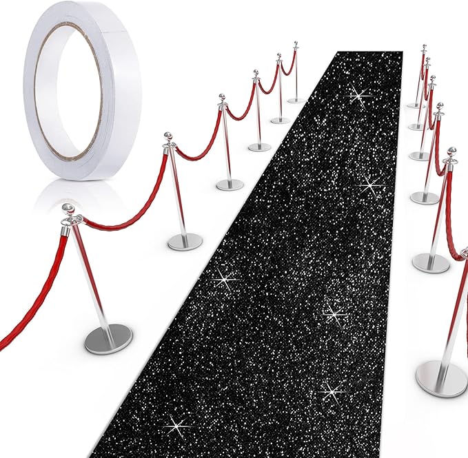 Tatuo Carpet Runner 2.46 x 30 ft Runway Rug 55 GSM Thickness with Carpet Tape for Prom Graduation Wedding Outdoor Indoor Hallway Movie Party Decoration Rug(2.46 x 30 Feet,Glitter Black)