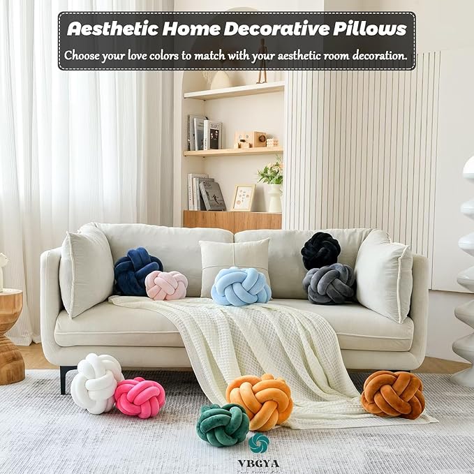 Knot Pillow Ball, Soft Home Decorative Throw Pillows Cushion, Round Changeability Knotted Pillows, Modern Home Handmade Cushions for Bedroom, Sofa, Couch (8 Inch, Black)