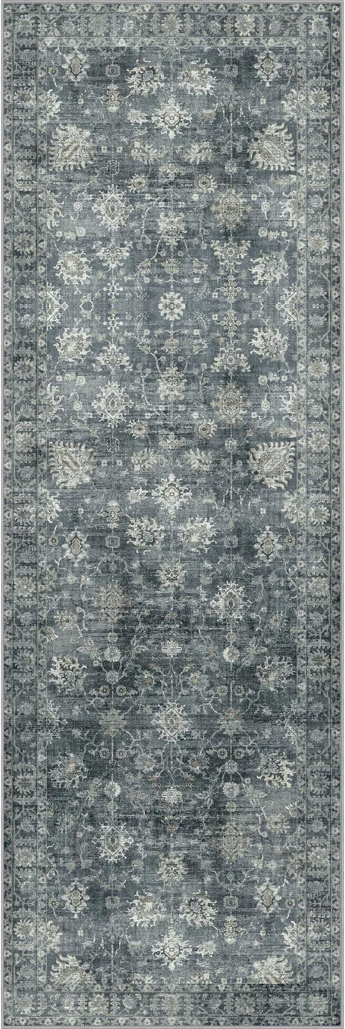 GENIMO Runner Rug for Hallways Machine Washable, 26x8 Non Slip Boho Vintage Lightweight Washable Runners, Thin Floor Rugs for Entryway Hallway Bathroom Laundry Room Corridor, Ashen Taupe