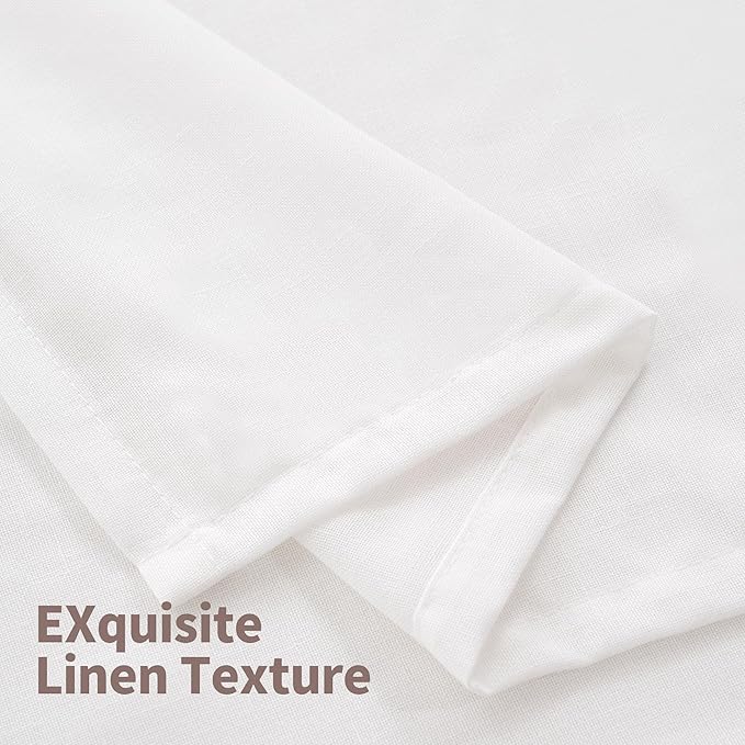 YoungsTex White Linen Semi Sheer Curtains 45 Inch Length for Kitchen Windows, Short Drapes Lightweight with Grommet Light Filtering Textured for Bedroom Cafe Bathroom, 2 Panels, 52 X 45 Inch